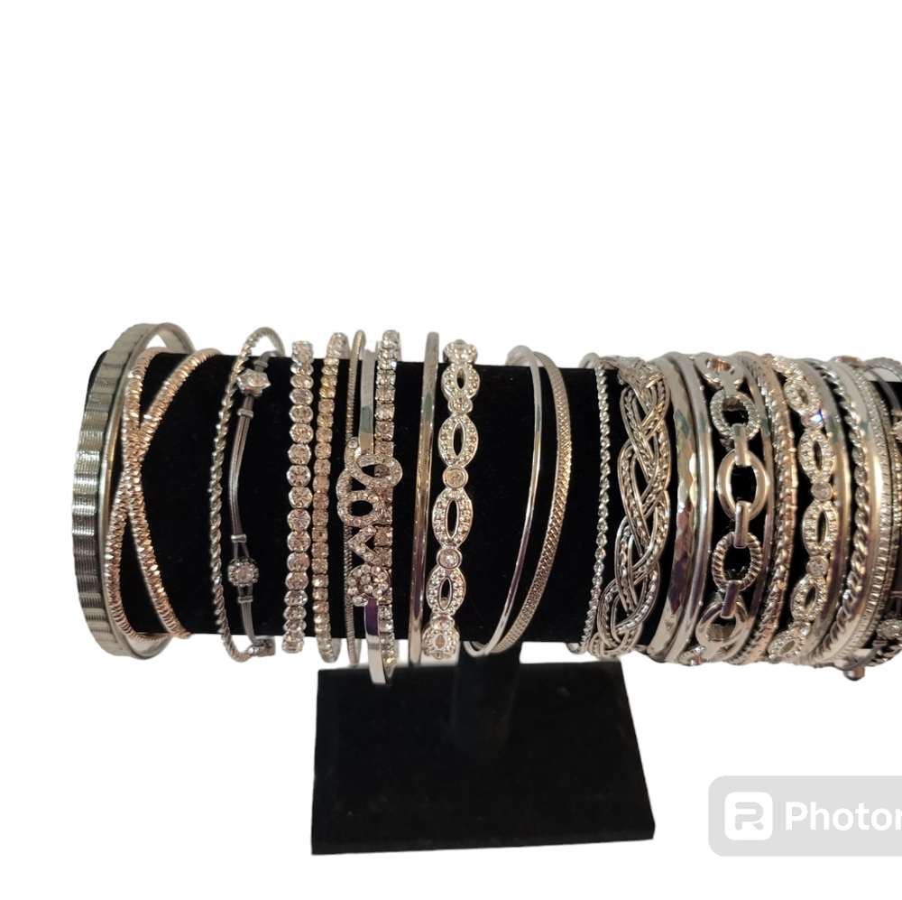 Silvertone Rhinestone Bangle Bracelet Set 28 - image 1